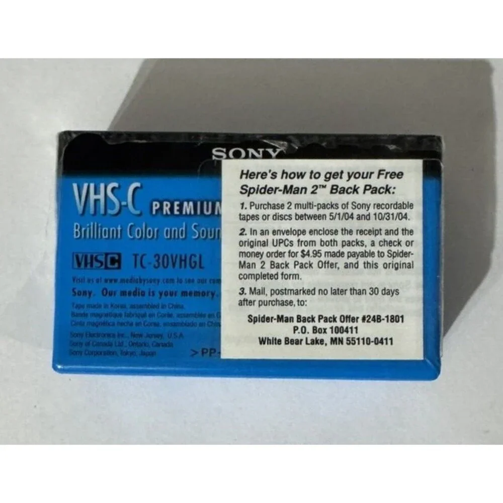 Sony VHS-C 30 min Premium Grade Camcorder Cassette Tape TC-30VHGL ~‎ NEW